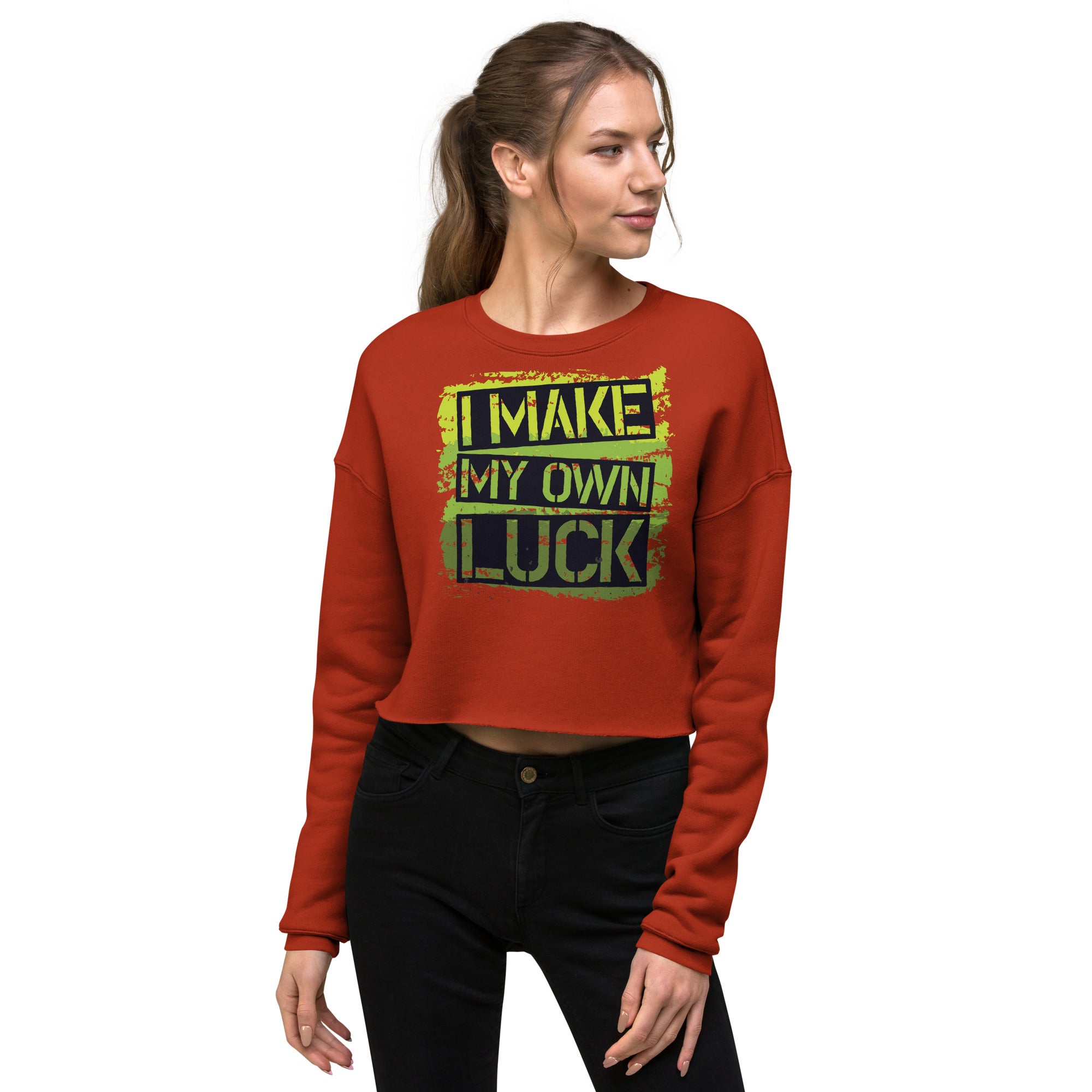 SORTYGO - I Make My Own Luck Cropped Sweatshirt in Brick