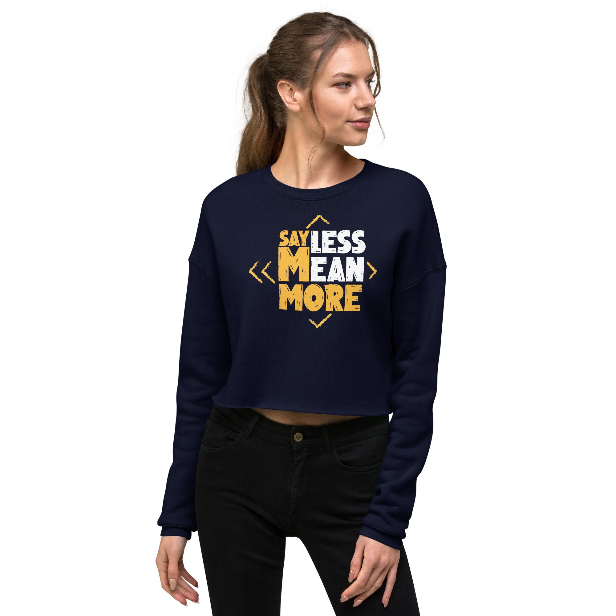 SORTYGO - Say Less Mean More Cropped Sweatshirt in Navy